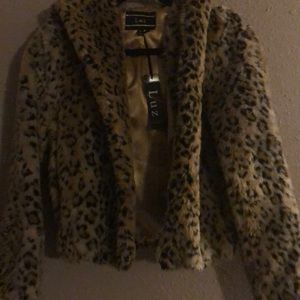 Leopard print faux fur jacket